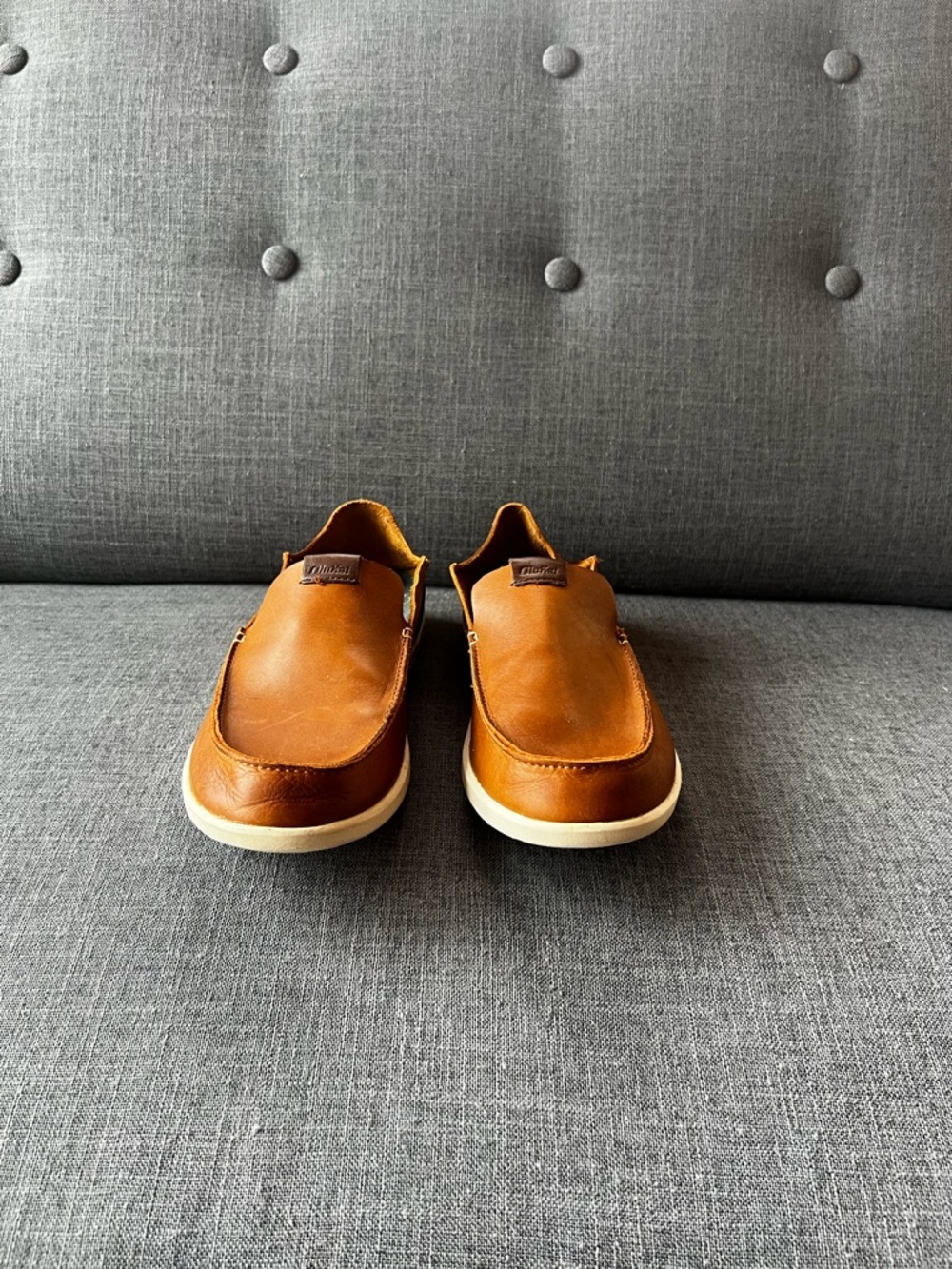 OluKai Men's Slip-On Boat Shoes Leather Brown